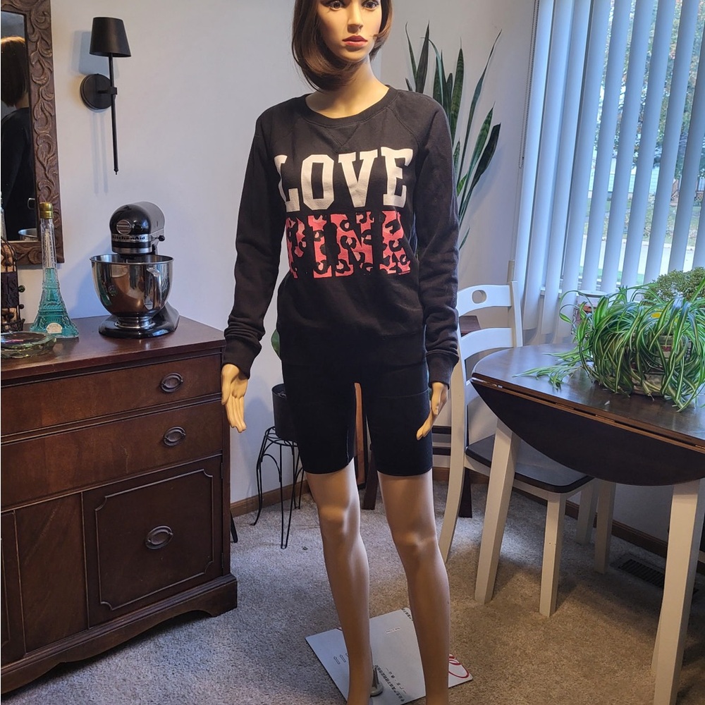 PINK Victoria's Secret Black and Pink Graphic Sweatshirt